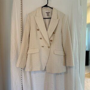 H&M Blazer Jacket Women's Beige SZ M Pointed Lapel Single Vented Double Breasted